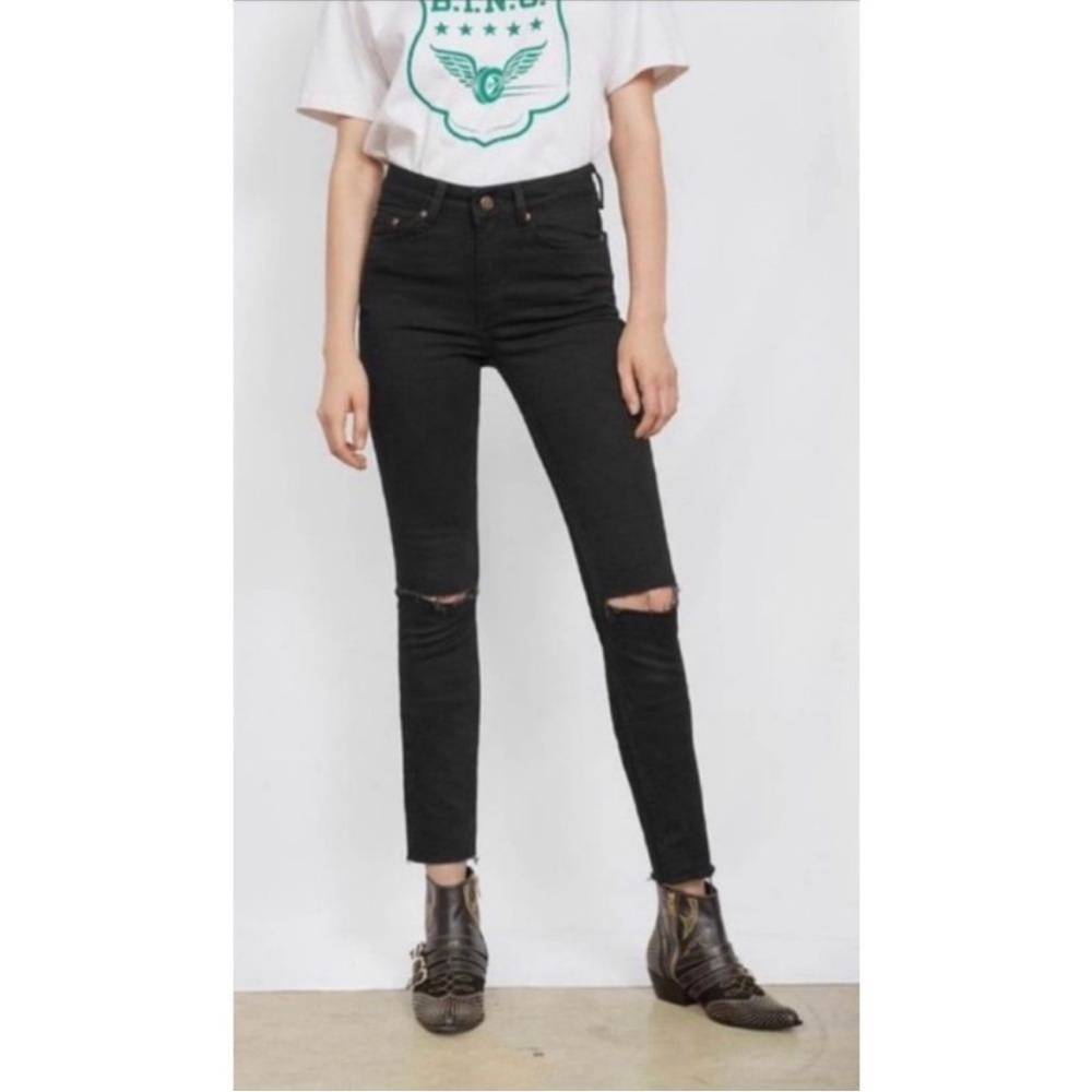 Anine Bing Brodie Skinny Mid Rise Ripped Jeans Distressed black
Size 24
